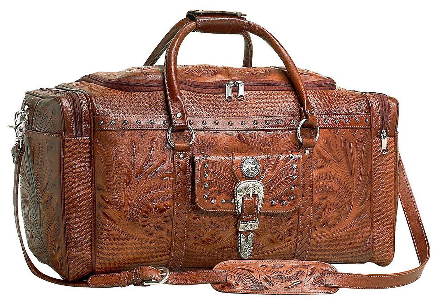 Image #1 - American West Fancy Zip Leather Rodeo Bag, Tan, hi-res