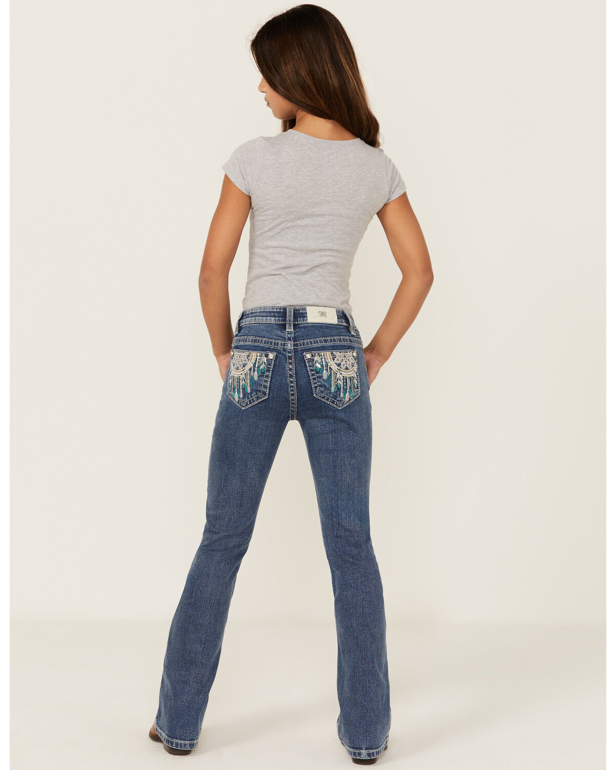 Image #1 - Miss Me Girls' Dark Wash Dreamcatcher Bootcut Stretch Denim Jeans, Blue, hi-res