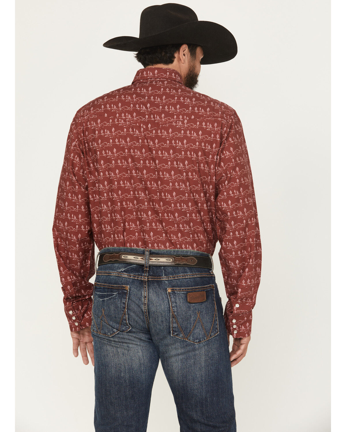 Image #4 - Roper Men's West Made Desert Print Long Sleeve Pearl Snap Western Shirt, Red, hi-res