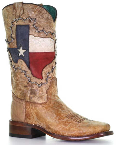 Image #1 - Corral Women's Texas Flag Shaft Western Boots - Broad Square Toe, Brown, hi-res