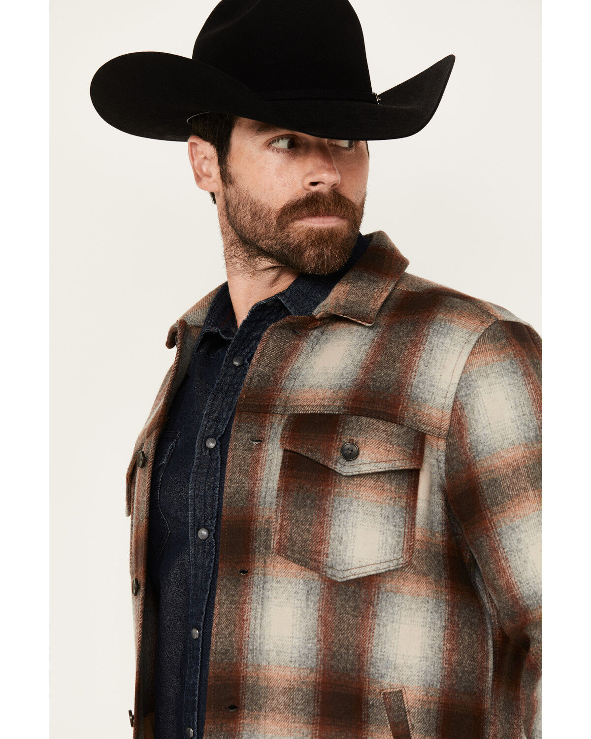 Image #2 - Pendleton Men's Lawson Ombre Plaid Print Long Sleeve Button-Down Shirt Jacket, Brown, hi-res