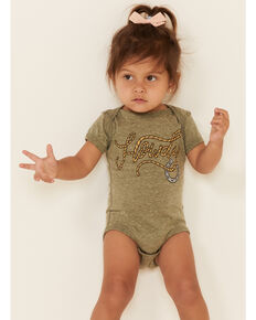 Rodeo Quincy Infant Girls' Tan Howdy Rope Graphic Short Sleeve Onesie , Tan, hi-res