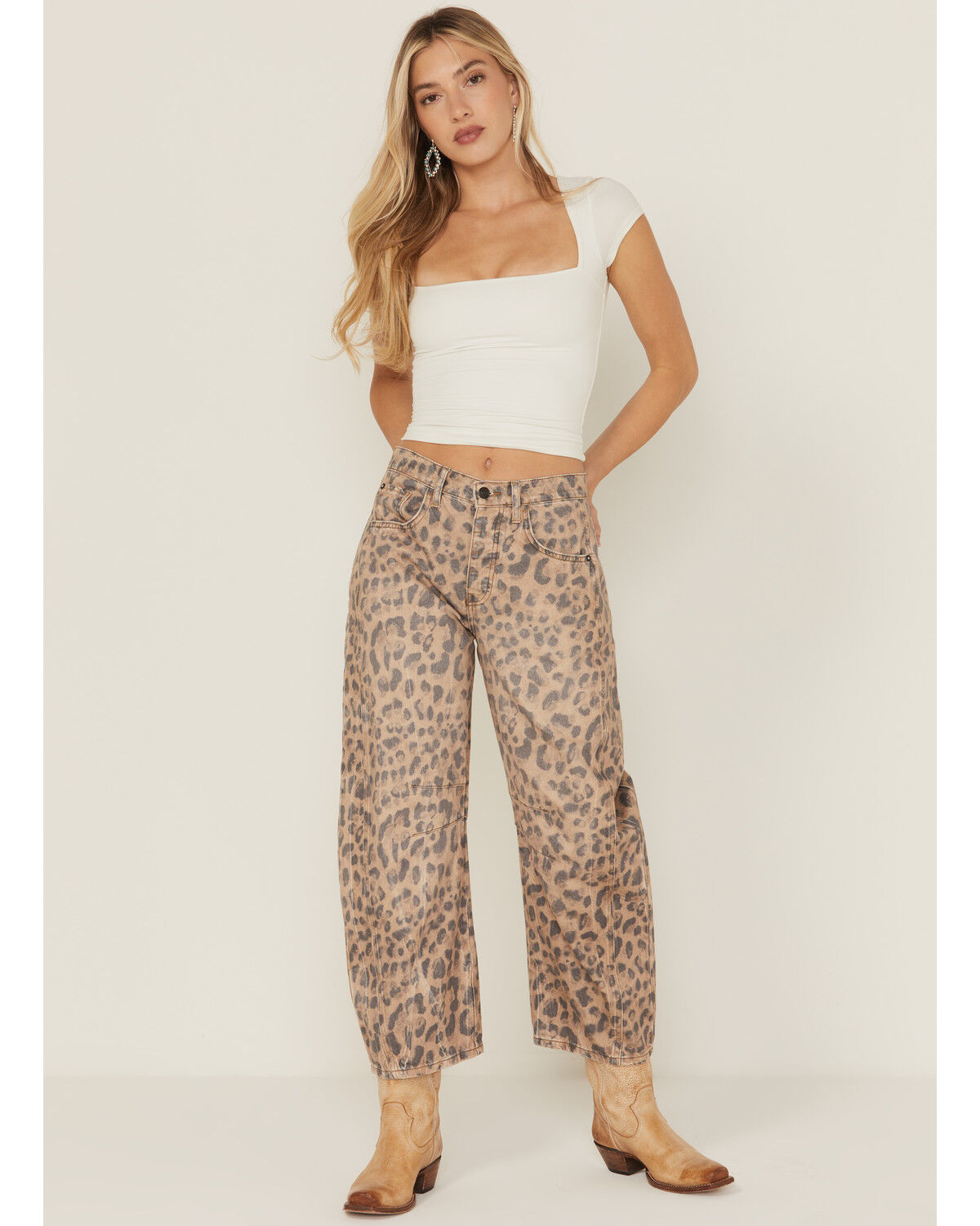 Image #1 - Free People Women's Good Luck Leopard Printed High Rise Barrel Jeans, , hi-res