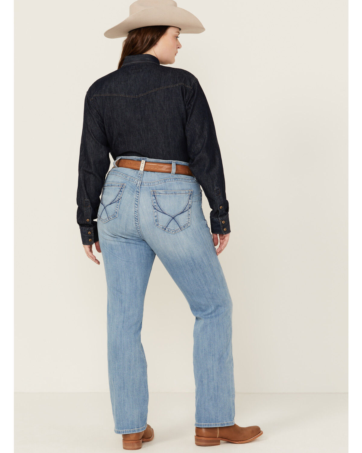 Image #3 - Ariat Women's Nebraska Light Wash Mid Rise Hope Stretch Bootcut Jeans - Plus, Light Wash, hi-res