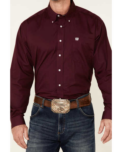 Image #3 - C‌inch Men's Solid Burgundy Button Long Sleeve Western Shirt, Burgundy, hi-res