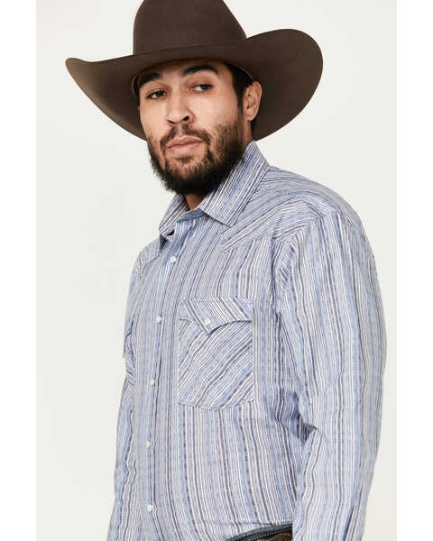 Image #2 - Rough Stock by Panhandle Men's Dobby Striped Print Long Sleeve Pearl Snap Western Shirt, Blue, hi-res