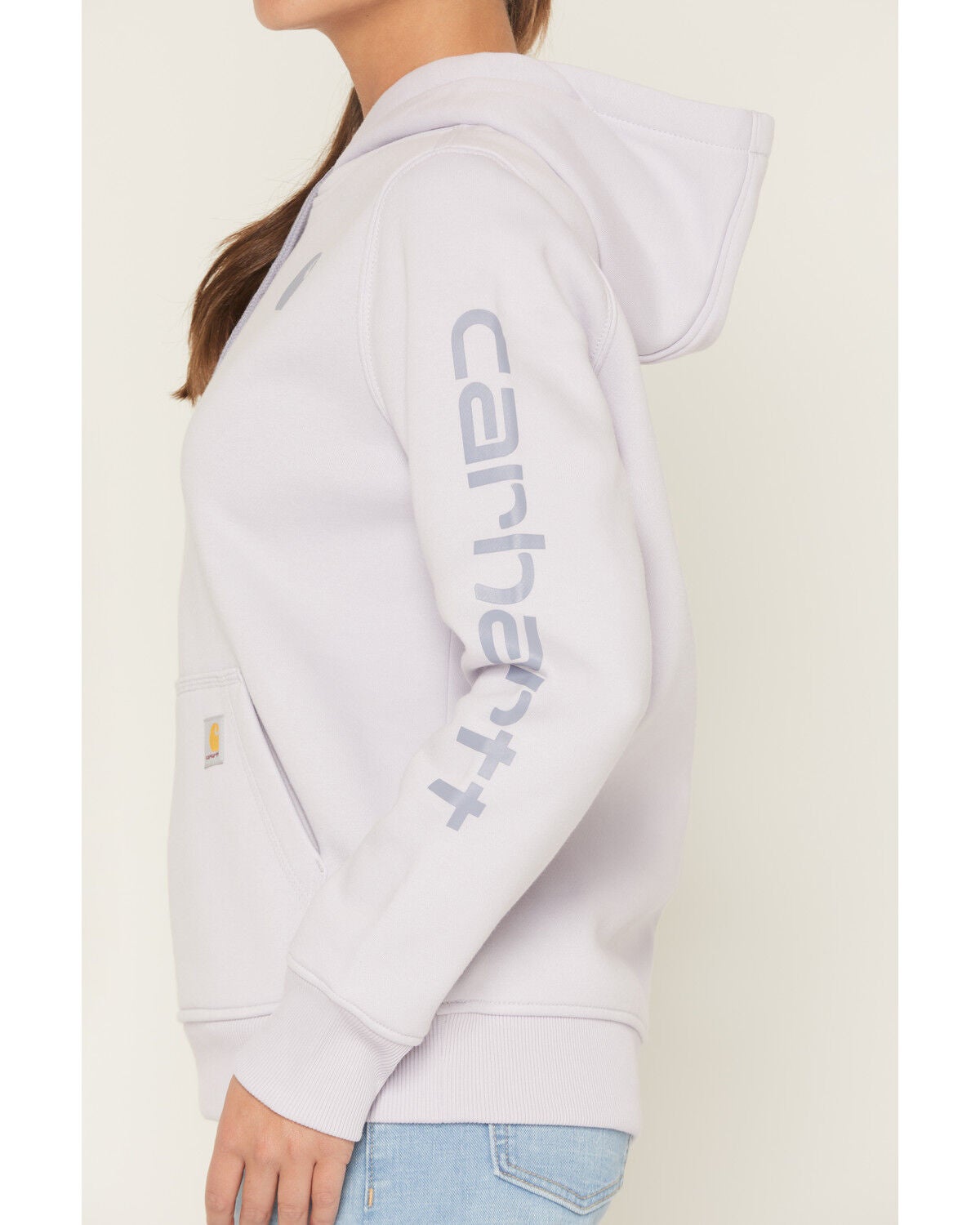 Image #3 - Carhartt Women's Relaxed Fit Midweight Logo Sleeve Graphic Hoodie, Purple, hi-res