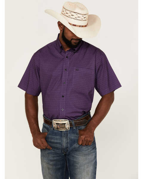 Cinch Men's Arena Flex Geo Print Short Sleeve Button-Down Western Shirt - Big , Purple, hi-res