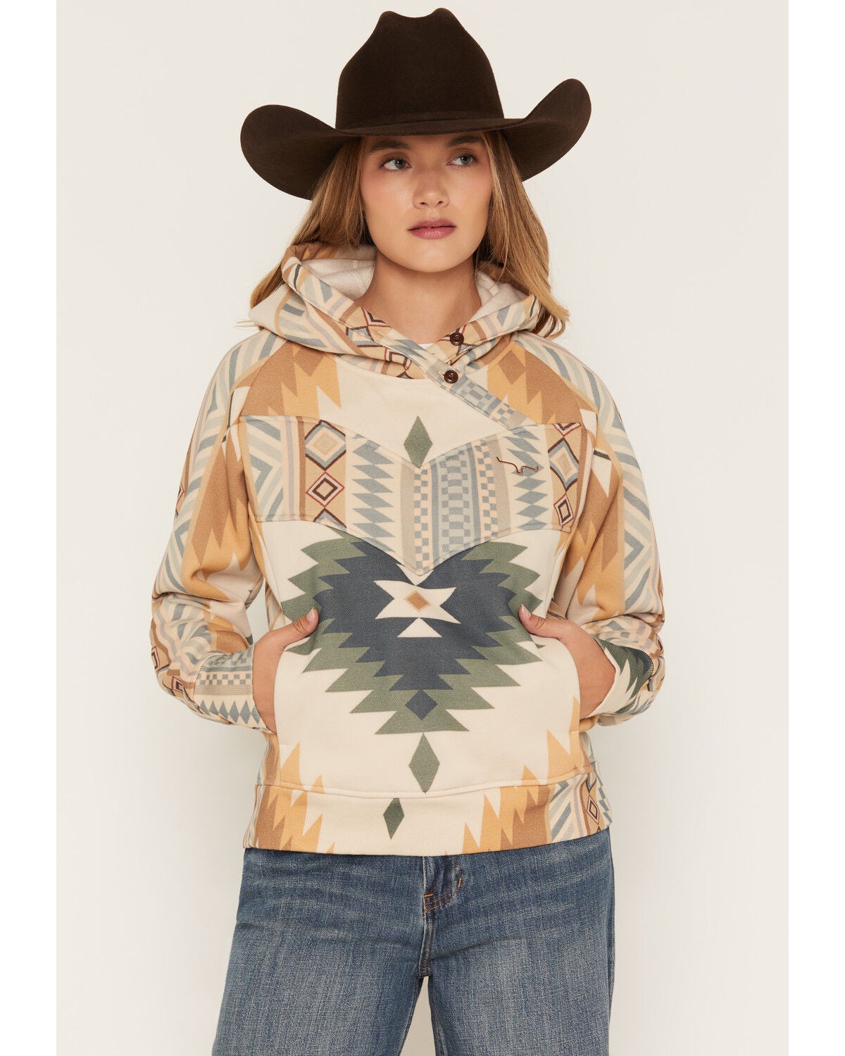 Kimes Ranch Women's Ella Southwestern Print Hoodie, Sand, hi-res