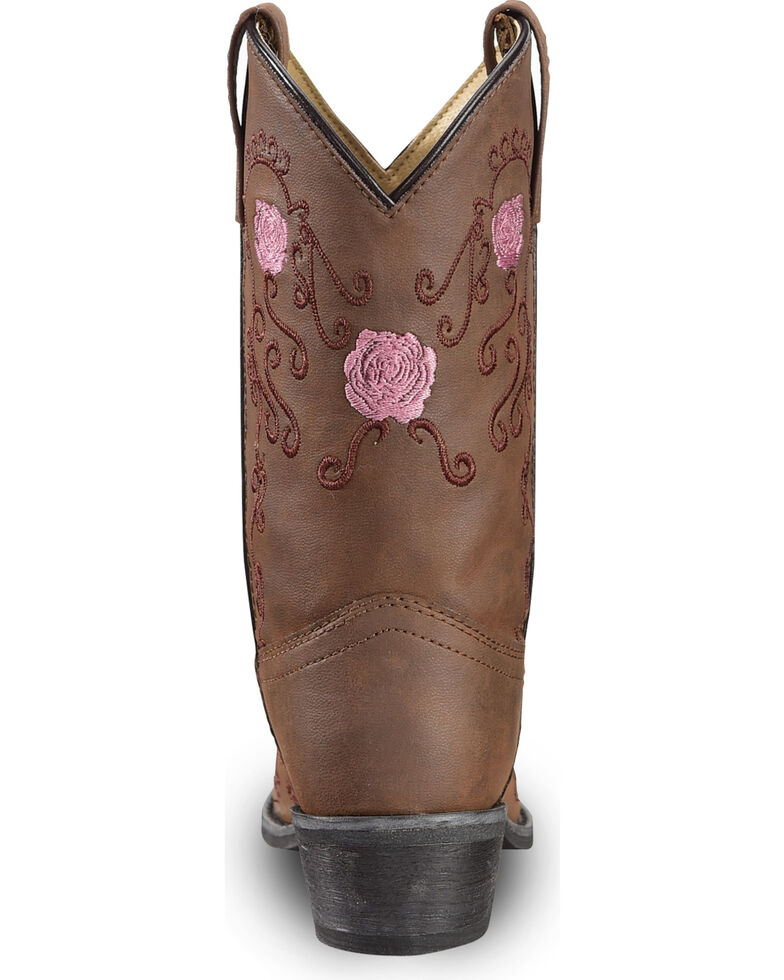 Shyanne Girls' Floral Embroidered Western Boots - Pointed Toe, Brown, hi-res