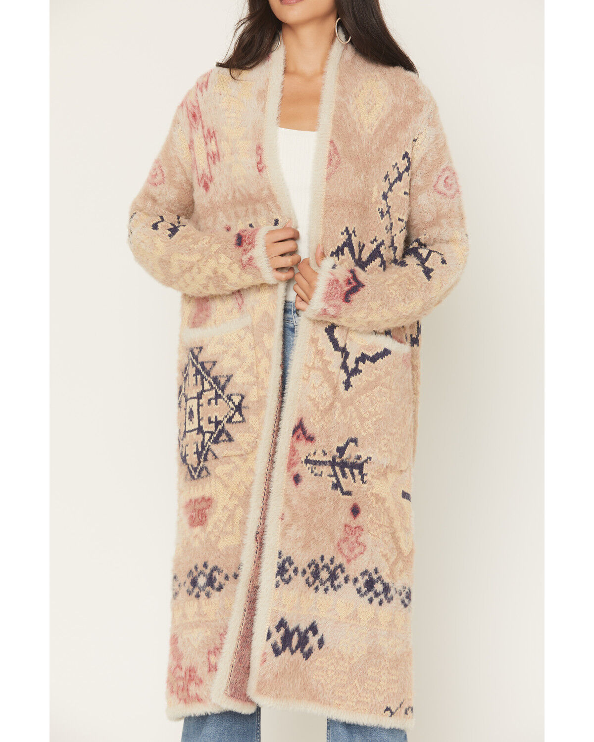 Image #3 - Shyanne Women's Southwestern Print Eyelash Yarn Duster, Mauve, hi-res