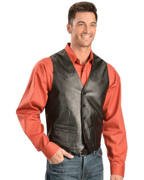 Image #3 - Scully Men's Lamb Leather Western Vest - Tall, Black, hi-res