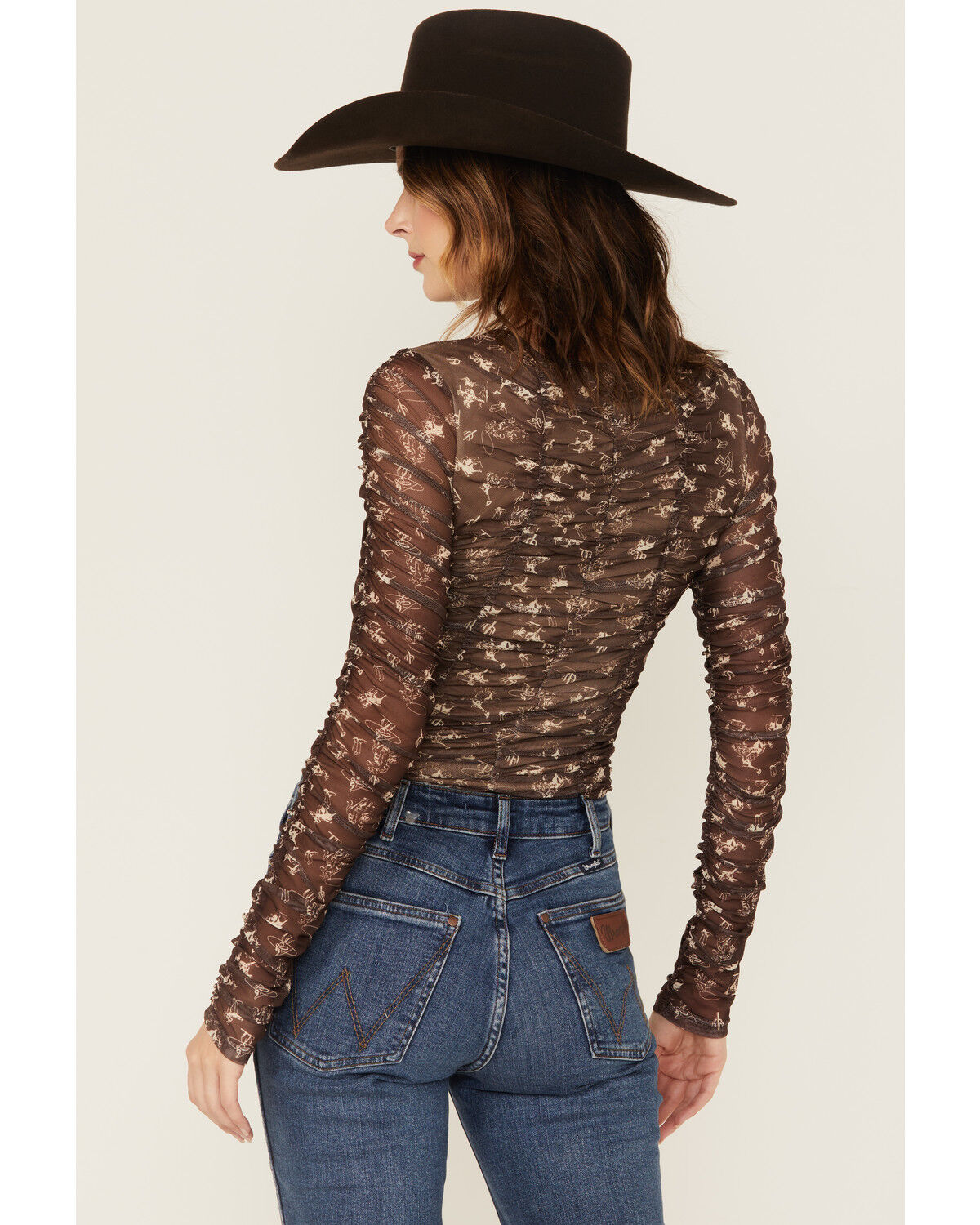 Image #4 - Blue B Women's Conversation Print Mesh Long Sleeve Shirt, Brown, hi-res