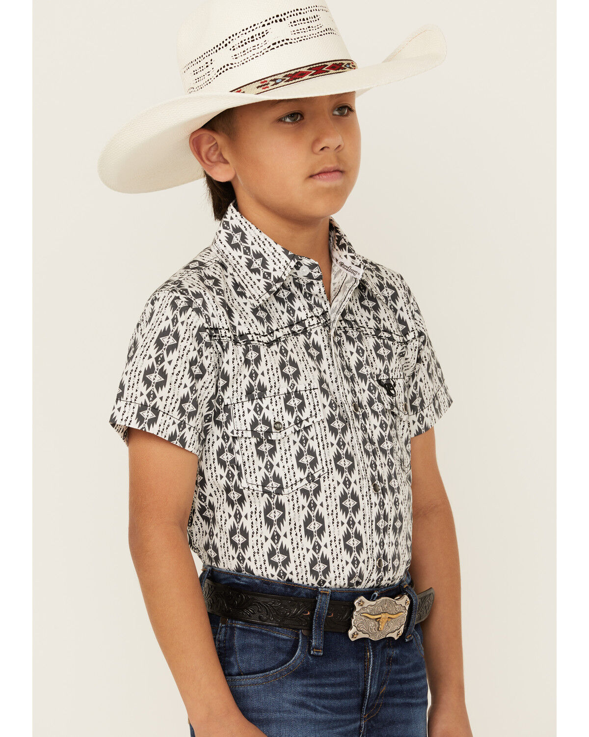 Image #2 - Cowboy Hardware Boys' Southwestern Print Short Sleeve Snap Western Shirt, , hi-res