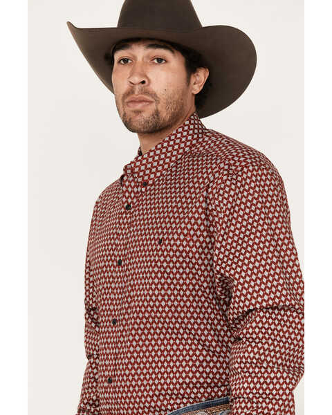 Image #2 - RANK 45® Men's Timing Geo Print Long Sleeve Button-Down Western Shirt, Red, hi-res