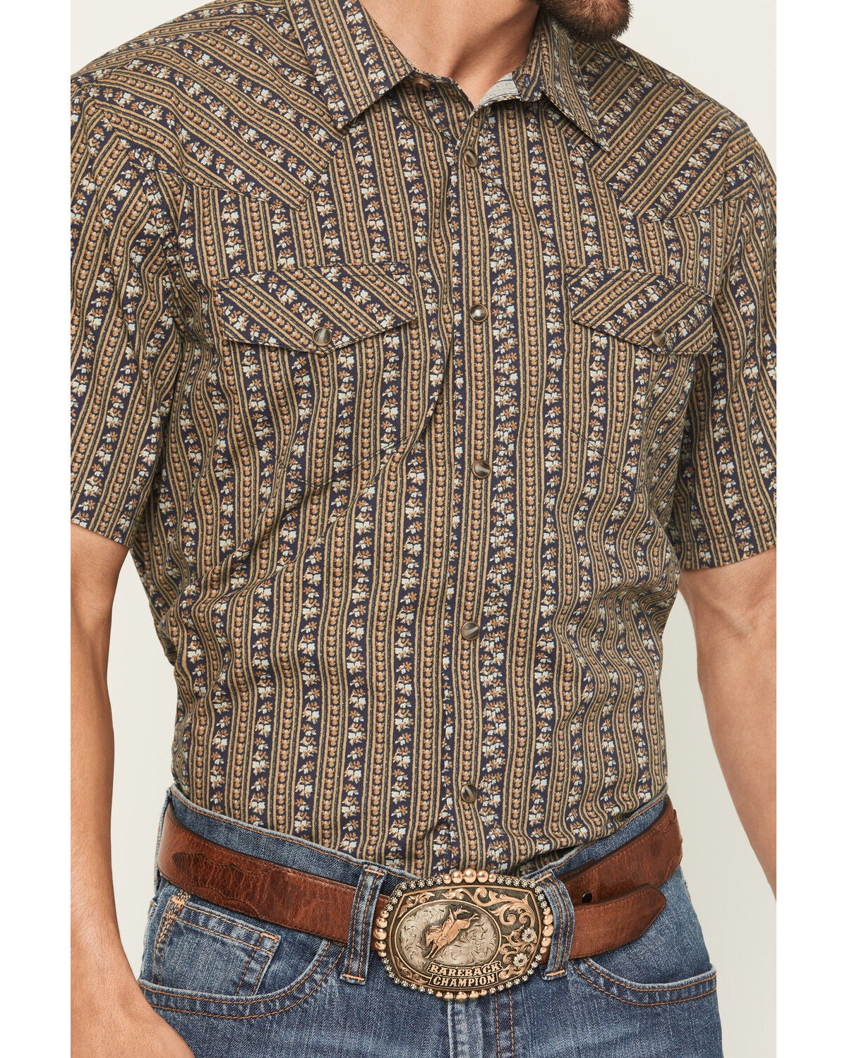 Image #3 - Gibson Trading Co Men's Evolve Floral Striped Short Sleeve Snap Western Shirt - Big, Navy, hi-res
