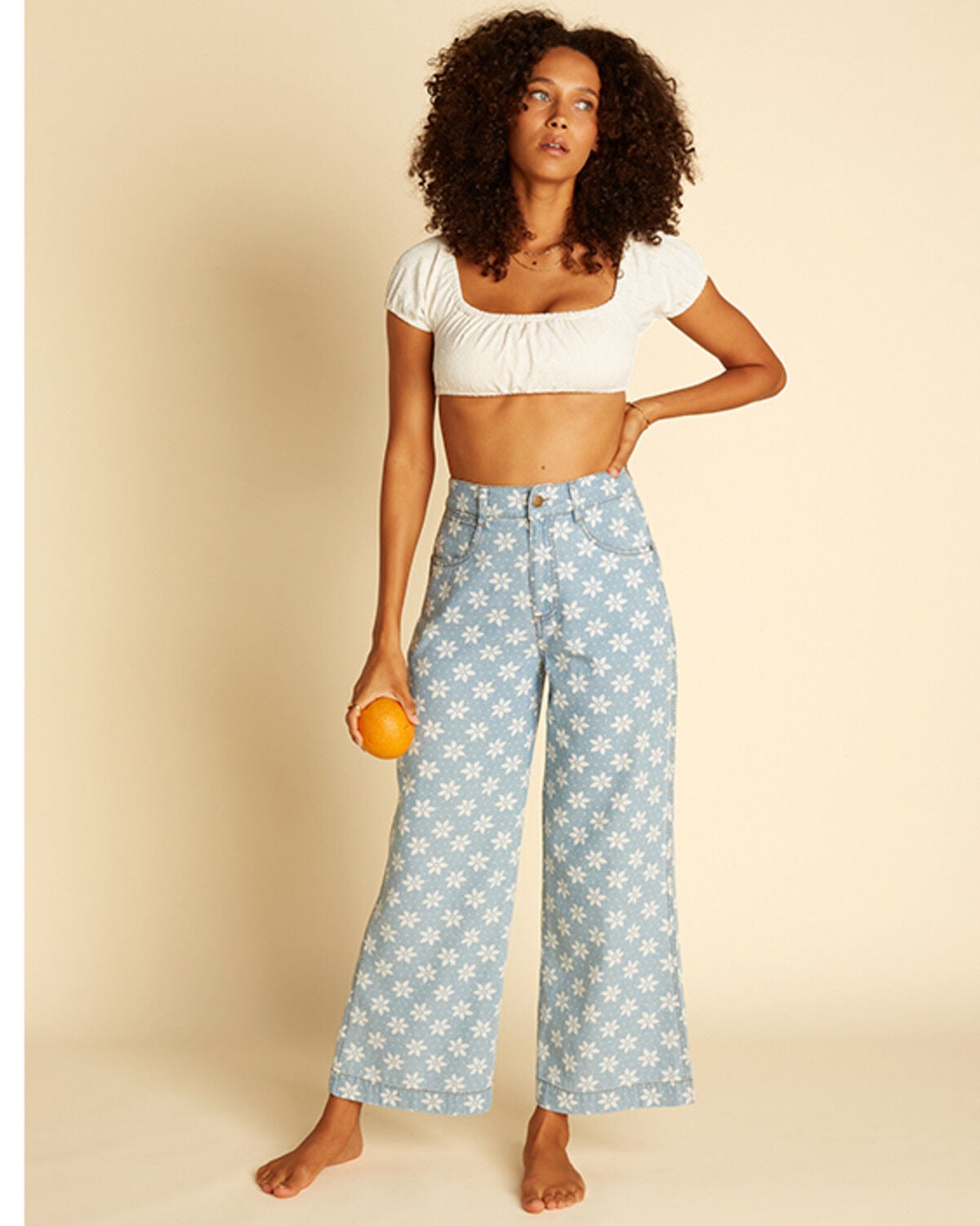 Billabong x Wrangler Women's High Rise Perfect Pair Floral Print Straight Crop Pants, Blue, hi-res