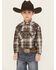 Image #1 - Ely Walker Boys' Plaid Print Long Sleeve Snap Western Shirt, Khaki, hi-res