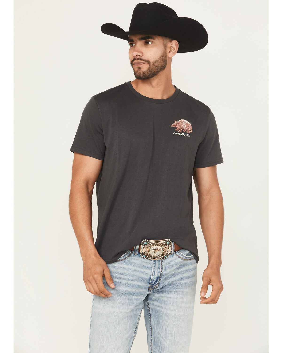 Image #2 - Panhandle Slim Men's Armadillo Short Sleeve Graphic T-Shirt, Charcoal, hi-res