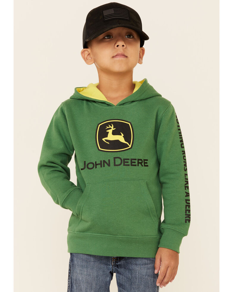 John Deere Boys' (4-7) Green Trademark Logo Sleeve Graphic Hooded Sweatshirt , Green, hi-res