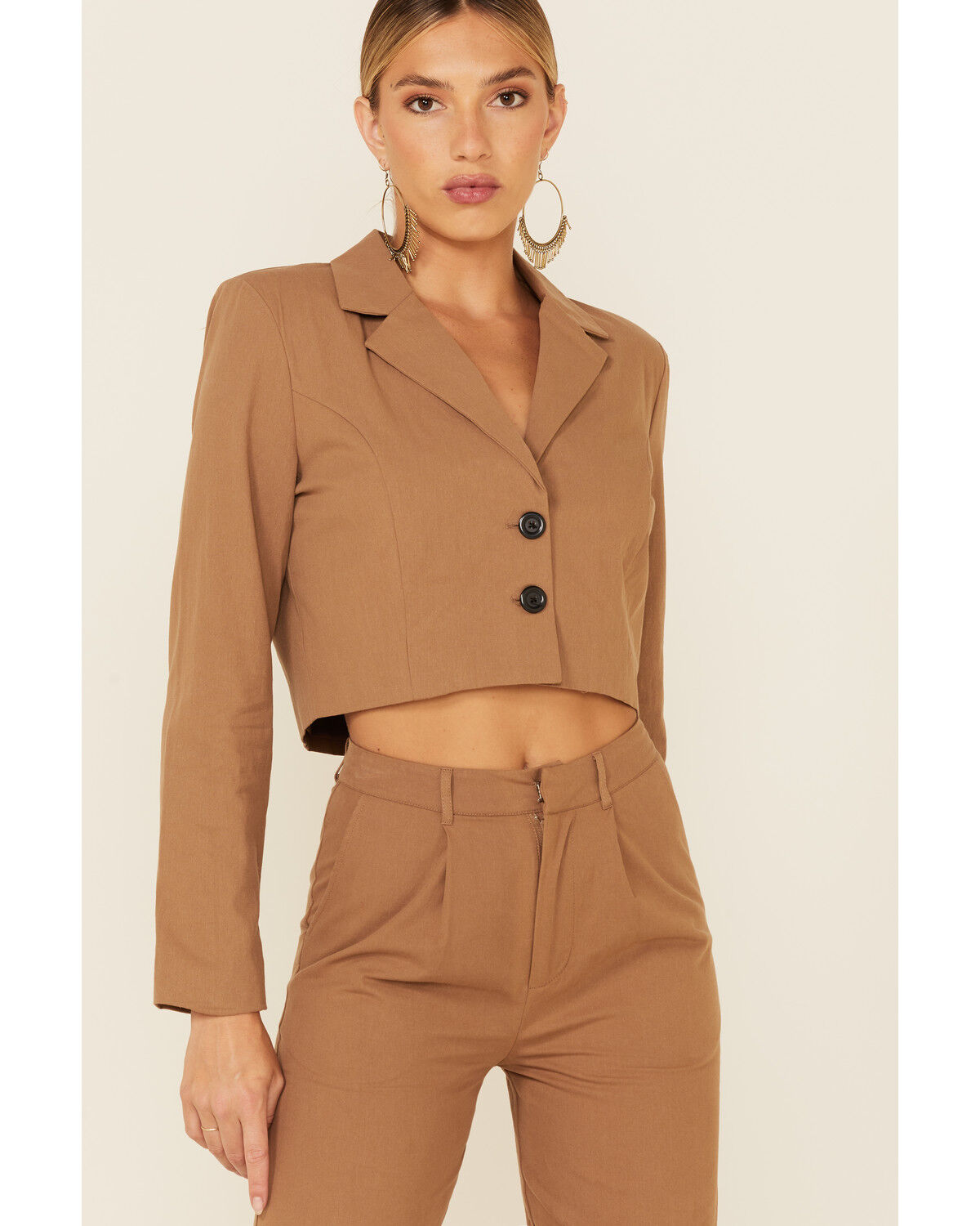 Image #3 - The Now Women's Cropped Blazer, Tan, hi-res