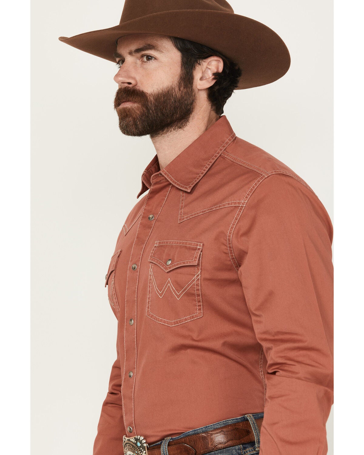 Image #2 - Wrangler Retro Men's Solid Long Sleeve Snap Western Shirt, Rust Copper, hi-res