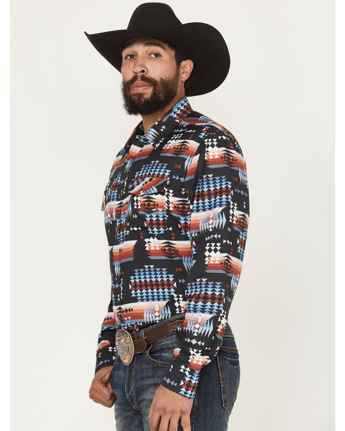 Image #2 - RANK 45® Men's Nate Southwestern Print Long Sleeve Snap Performance Western Shirt, Black, hi-res