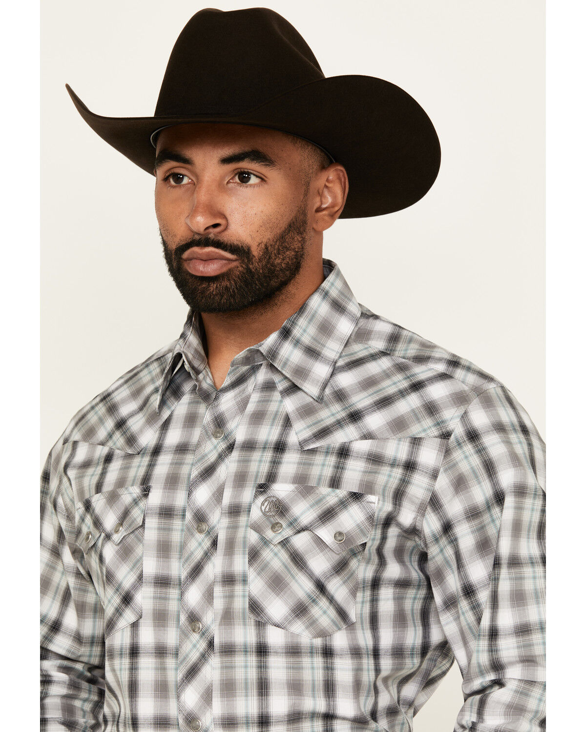 Image #2 - Wrangler Retro Men's Plaid Print Long Sleeve Snap Western Shirt - Tall, Grey, hi-res