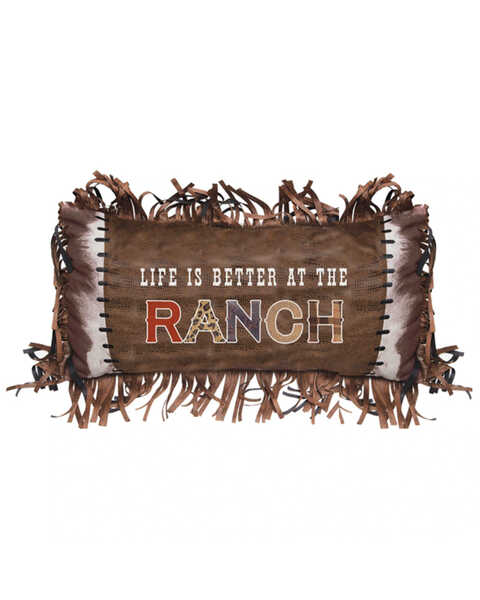 Image #1 - Carstens Home Life is Better at the Ranch Fringe Decorative Throw Pillow, Brown, hi-res