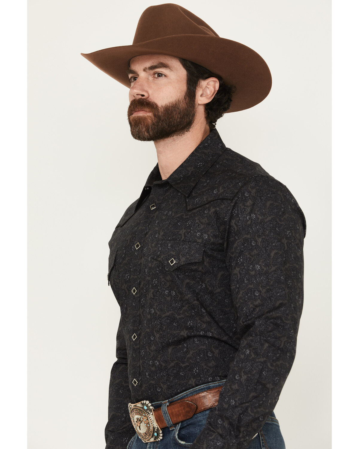 Image #2 - Rock & Roll Denim Men's Paisley Print Long Sleeve Snap Stretch Western Shirt, Black, hi-res