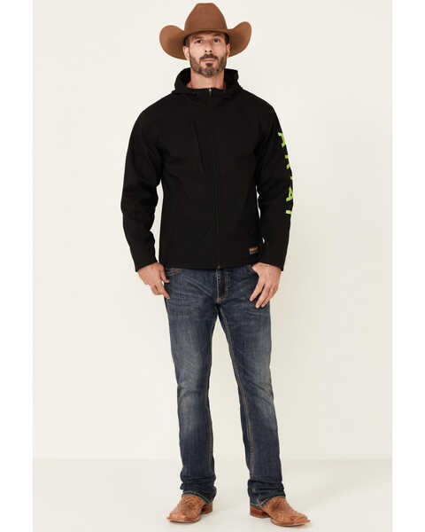 Image #2 - Ariat Men's Black & Lime Rebar Stretch Canvas Softshell Logo Zip-Front Work Jacket , Bright Green, hi-res