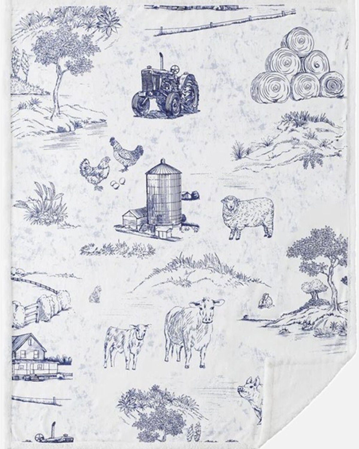 Image #1 - HiEnd Accents Farm Life Campfire Sherpa Throw Blue Blanket, White, hi-res