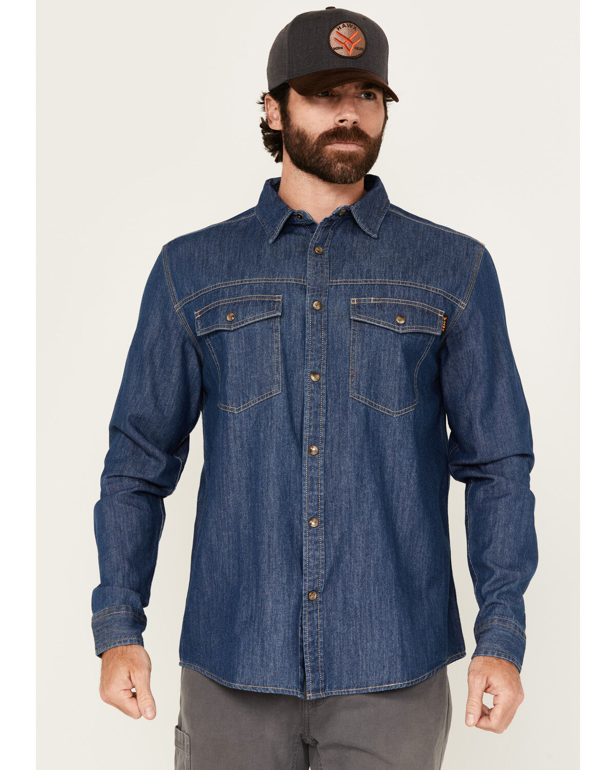 Image #1 - Hawx Men's Core Long Sleeve Snap Denim Work Shirt, Indigo, hi-res