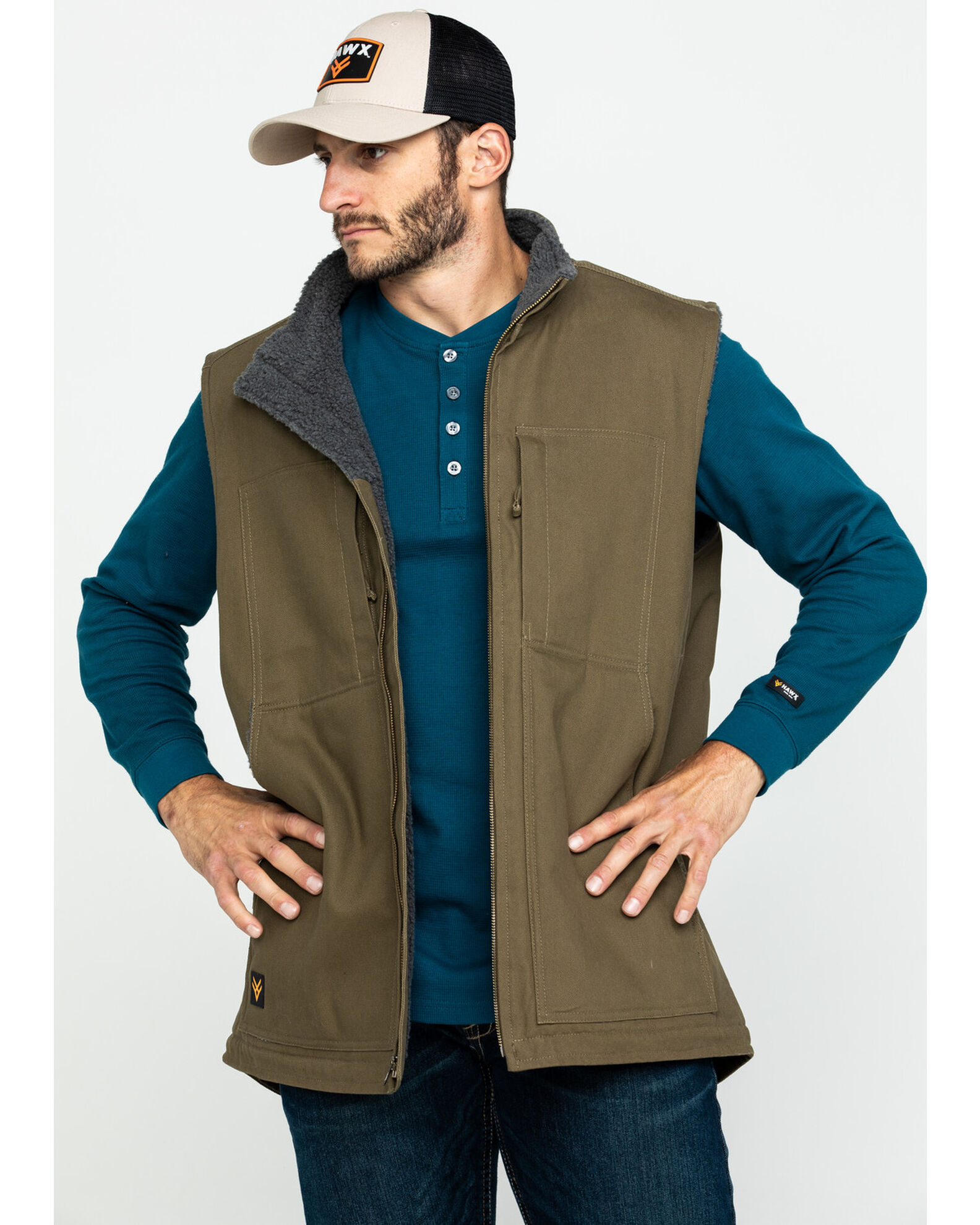 Hawx Men's Olive Canvas Sherpa Lined Work Vest