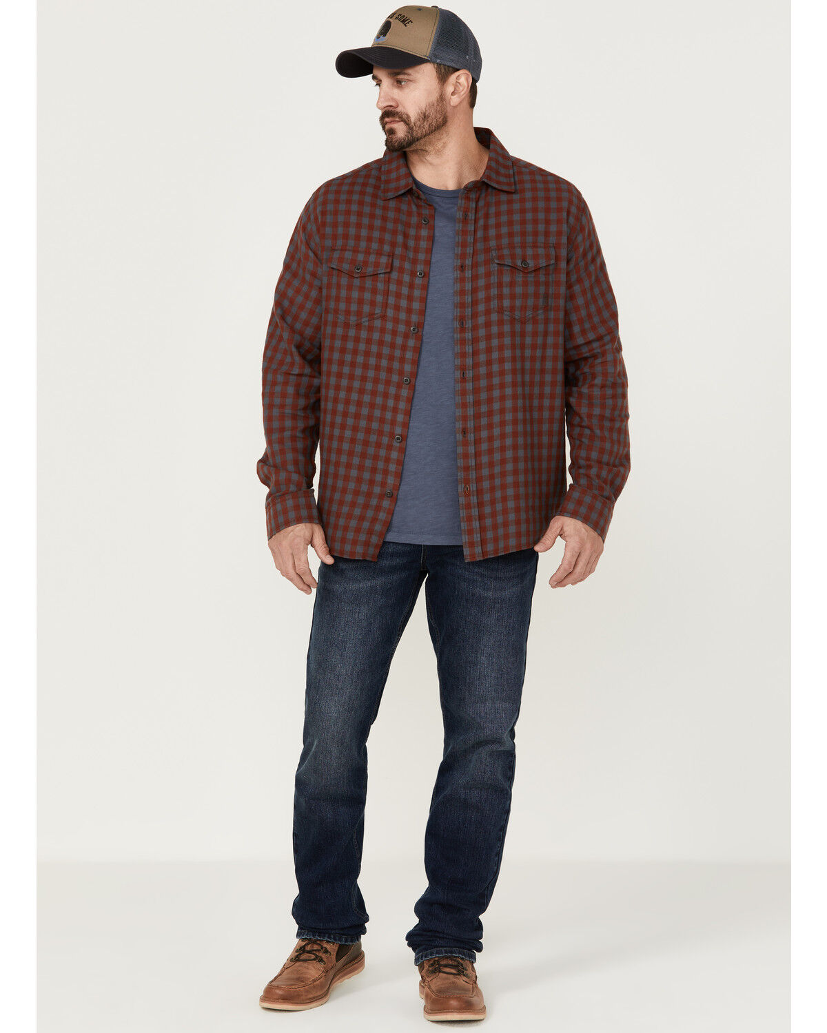 Image #2 - Brothers and Sons Men's Small Check Plaid Long Sleeve Button-Down Western Shirt, Red, hi-res
