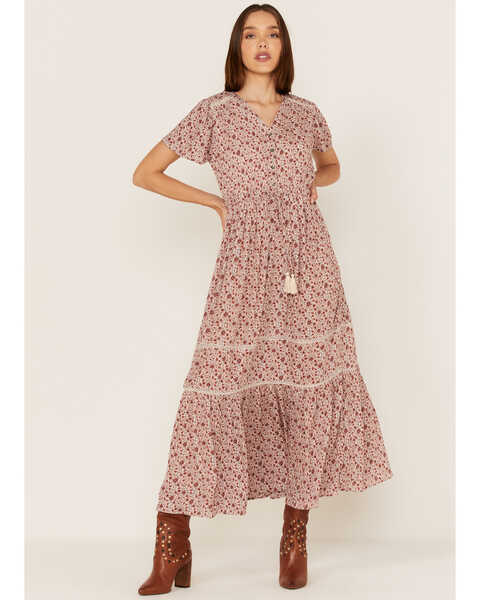 Cotton & Rye Women's Ditsy Print Maxi Dress, Red, hi-res