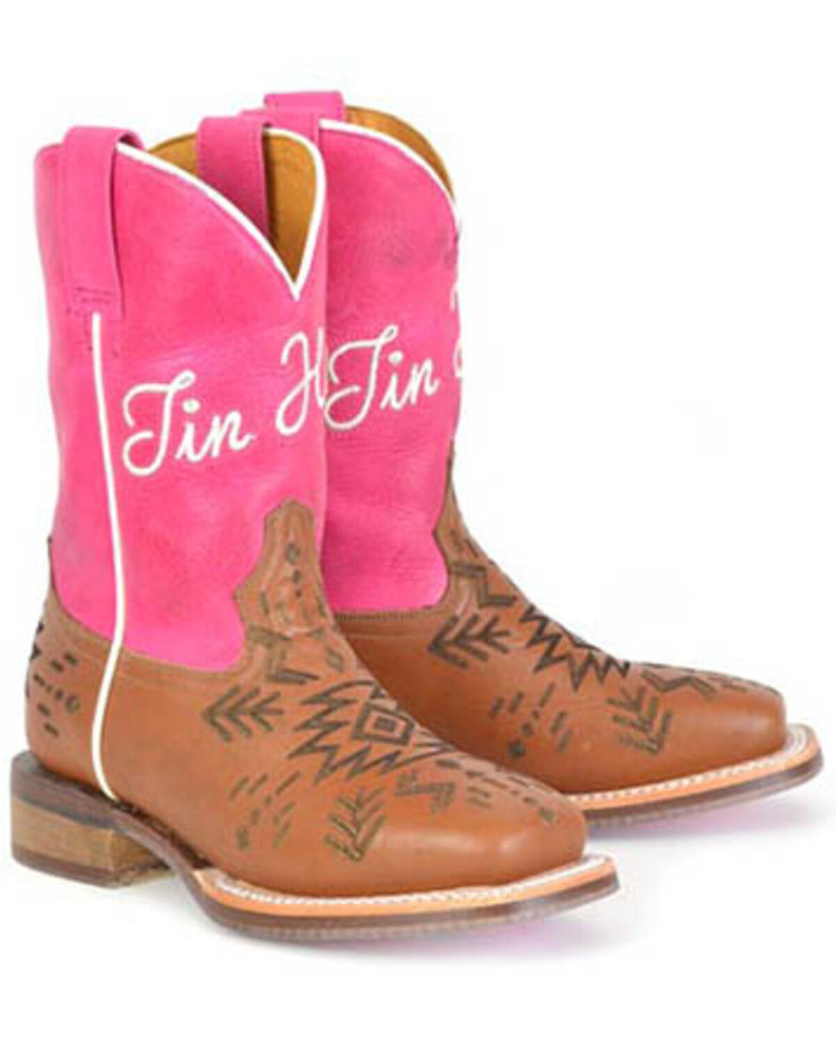 Image #1 - Tin Haul Girls' All Points West Western Boots - Broad Square Toe, Brown, hi-res