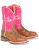 Image #1 - Tin Haul Girls' All Points West Western Boots - Broad Square Toe, Brown, hi-res