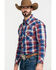 Image #3 - Rock & Roll Denim Men's Plaid Logo Long Sleeve Western Shirt , Red, hi-res