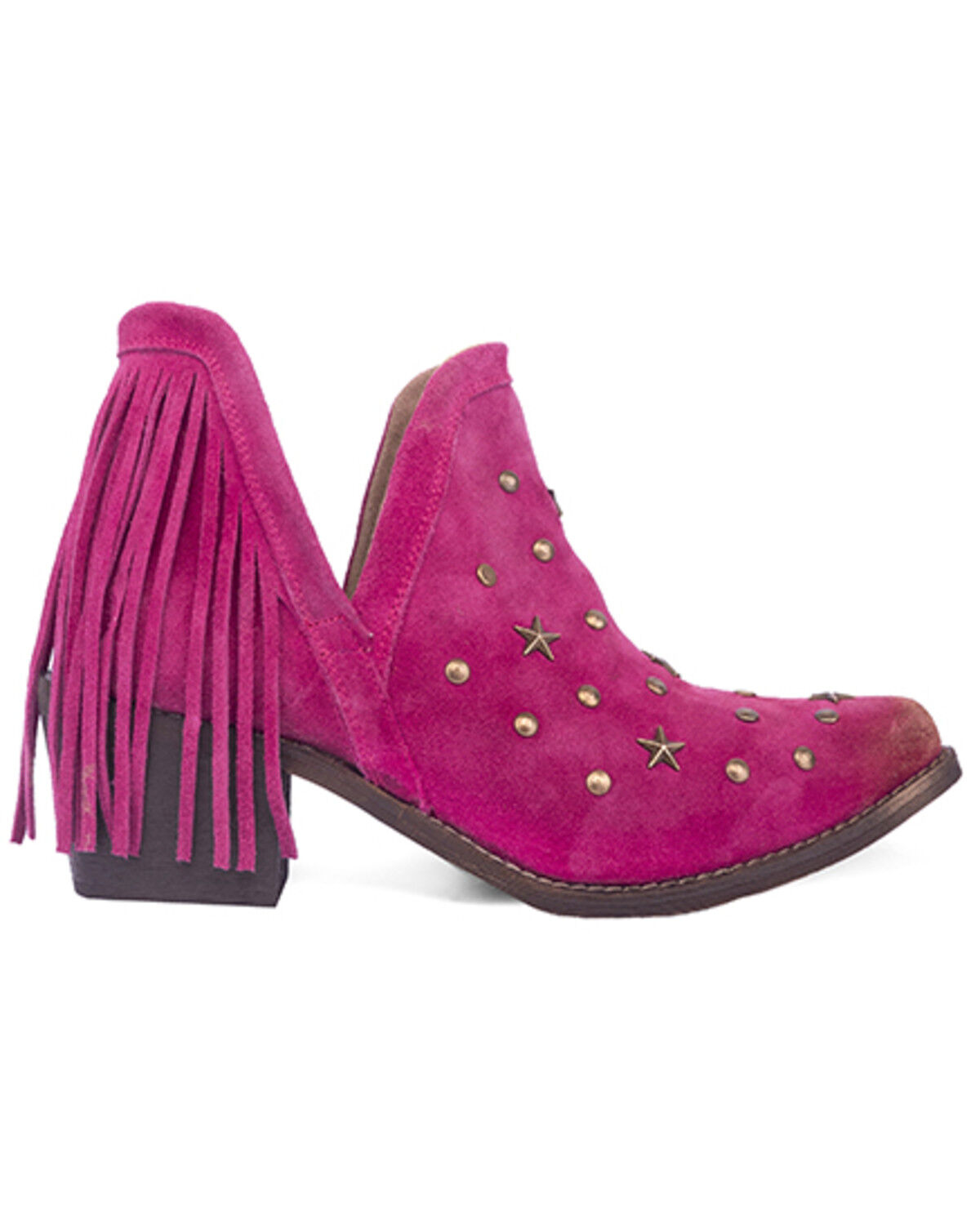 Image #2 - Circle G Women's Fringe Studded Roughout Booties - Round Toe, Pink, hi-res