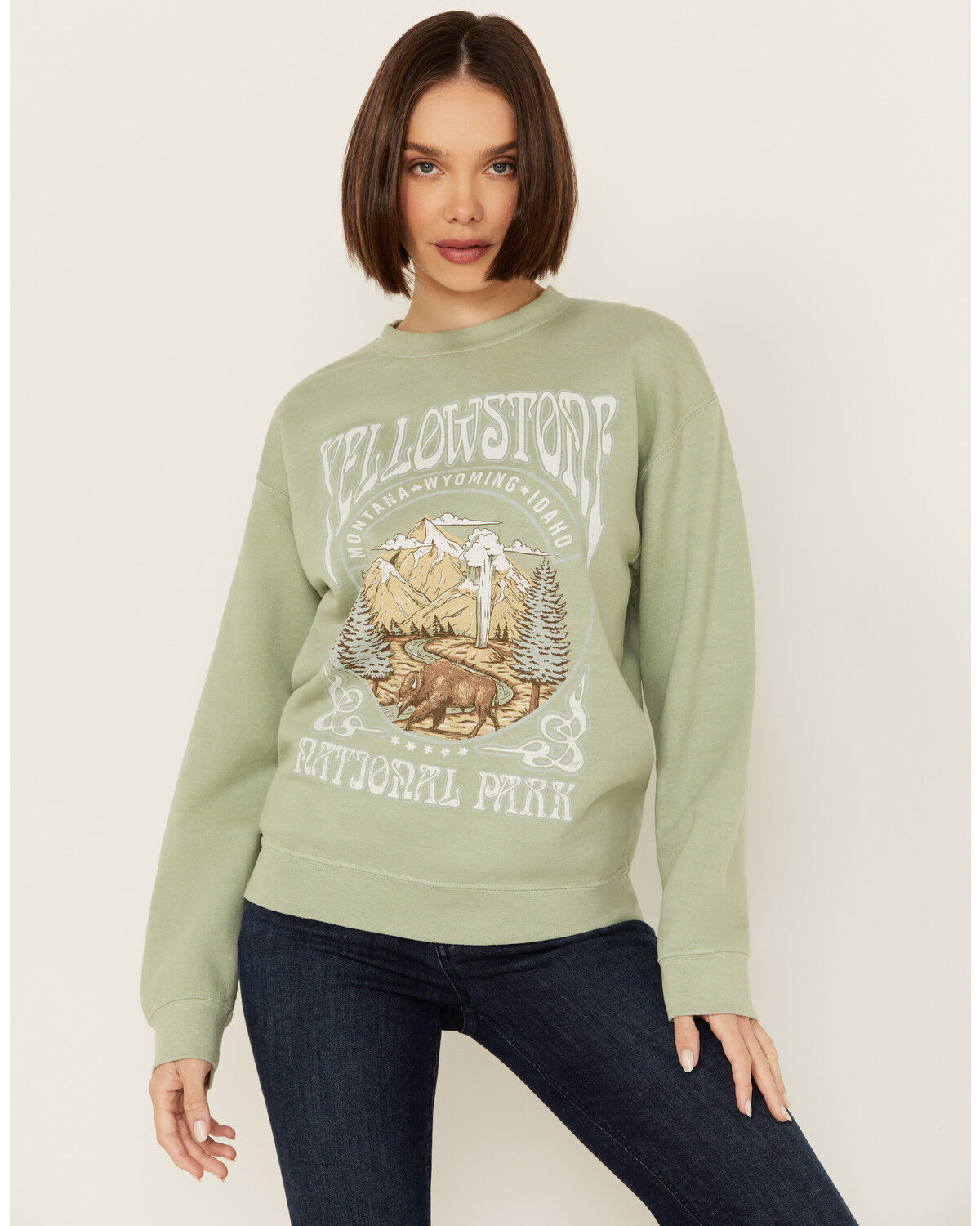 Image #1 - Youth in Revolt Women's Yellowstone Sweatshirt, Green, hi-res