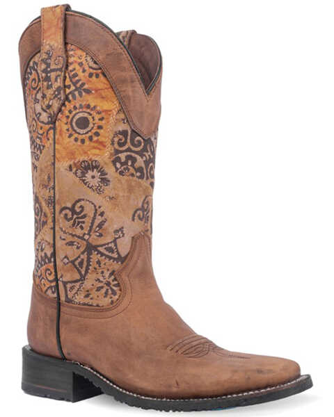 Corral Women's Printed Shaft Western Boots - Broad Square Toe , Tan, hi-res