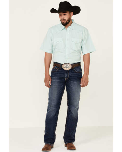 Image #2 - Wrangler 20X Men's Small Plaid Print Short Sleeve Snap Western Shirt , Teal, hi-res
