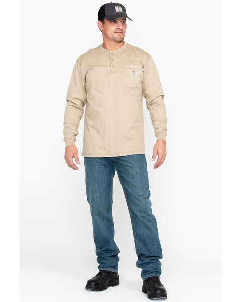 Image #6 - Carhartt Men's FR Solid Long Sleeve Work Henley Shirt - Big & Tall, Beige/khaki, hi-res