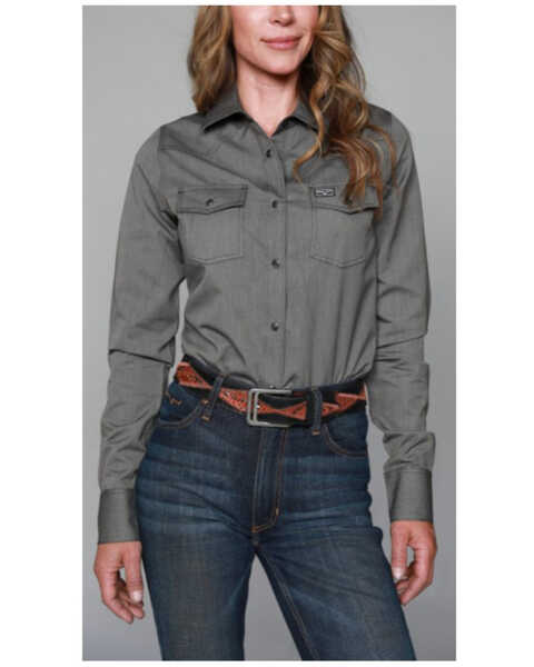 Image #1 - Kimes Ranch Women's Tucson Solid Long Sleeve Snap Western Shirt, Black, hi-res