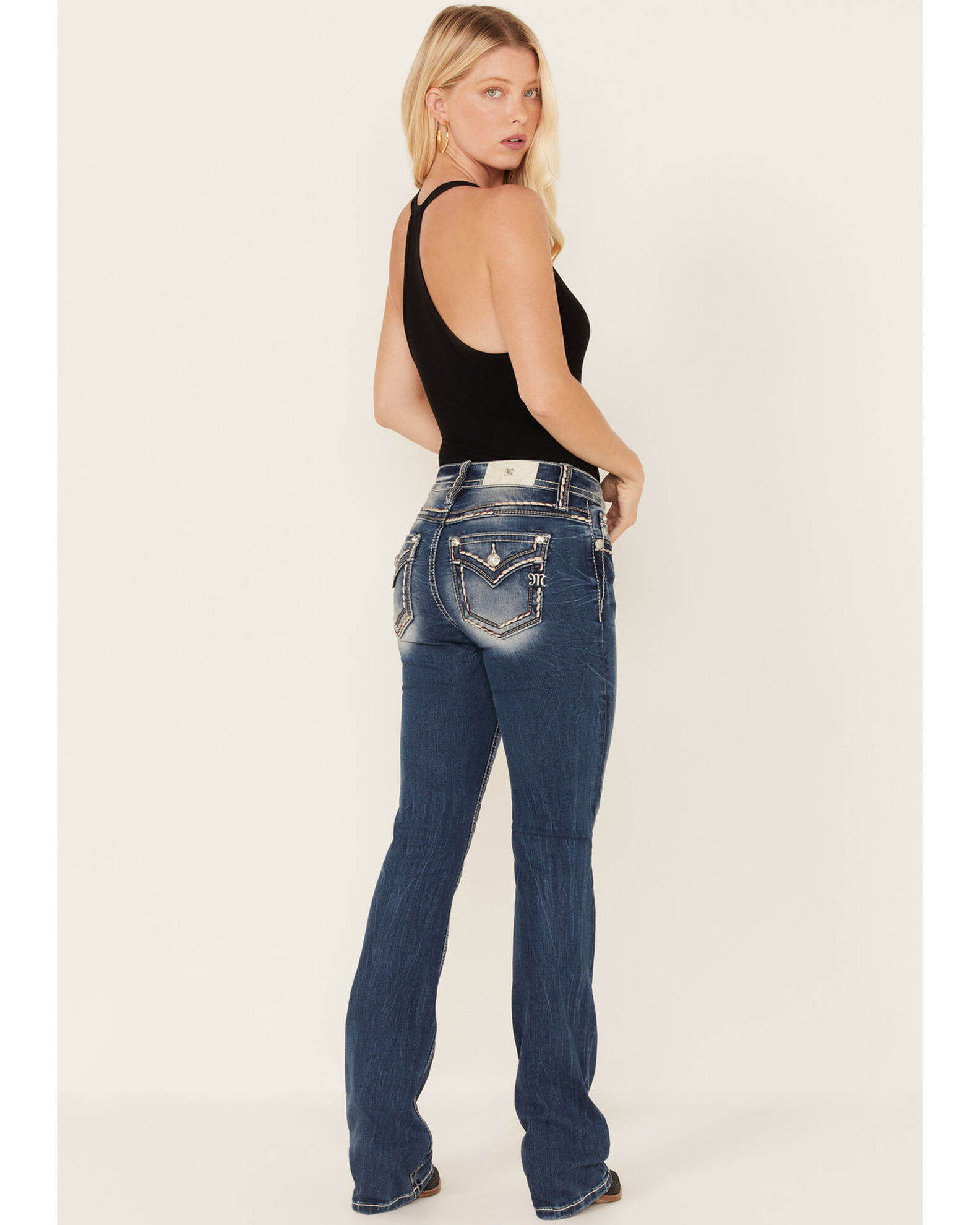 Miss Me Women s Medium Wash Mid Rise Embroidered Bootcut Jeans