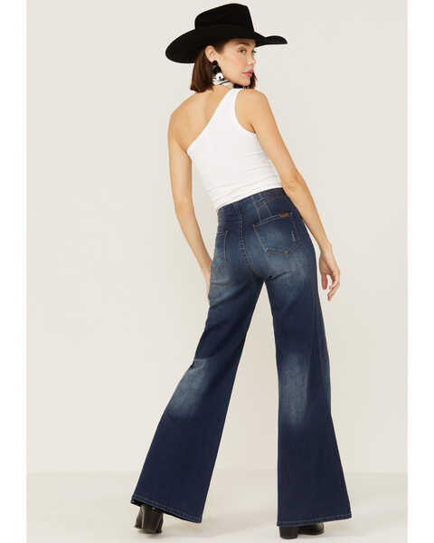 Image #3 - Rock & Roll Denim Women's Palazzo Seamed Front Flare Jeans, Dark Blue, hi-res