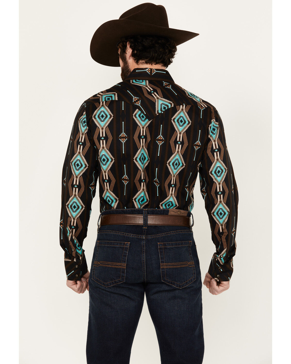 Image #4 - Rock & Roll Denim Men's Southwestern Print Long Sleeve Snap Stretch Western Shirt, Black, hi-res