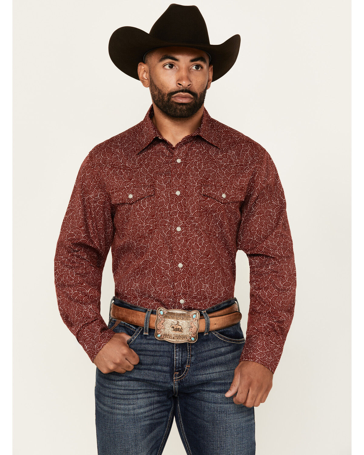 Image #1 - Wrangler Retro Men's Printed Long Sleeve Snap Western Shirt - Tall, Red, hi-res