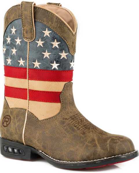 Roper Boys' Patriot Western Boots - Round Toe, Brown, hi-res